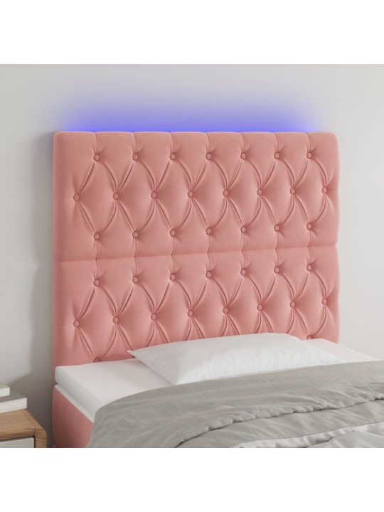 Gultas galvgalis ar led, 90x7x118/128 cm, rozā samts