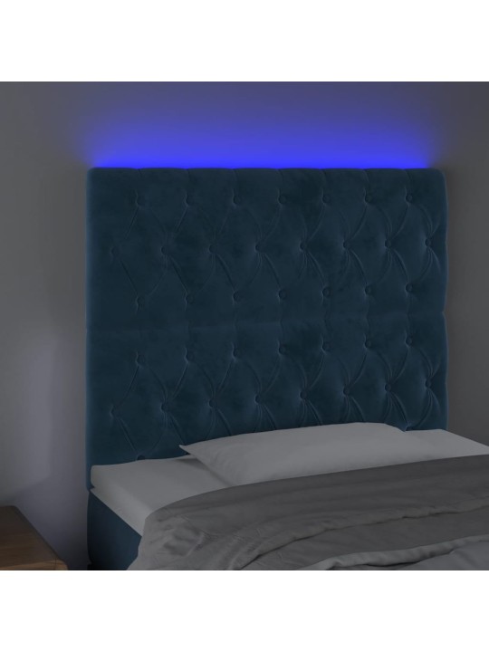 Gultas galvgalis ar led, 100x7x118/128 cm, tumši zils samts