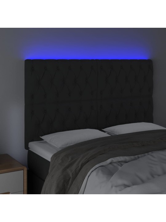 Gultas galvgalis ar led, 144x7x118/128 cm, melns samts