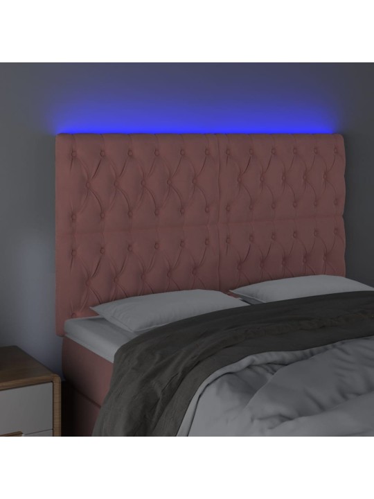 Gultas galvgalis ar LED, 144x7x118/128 cm, rozā samts