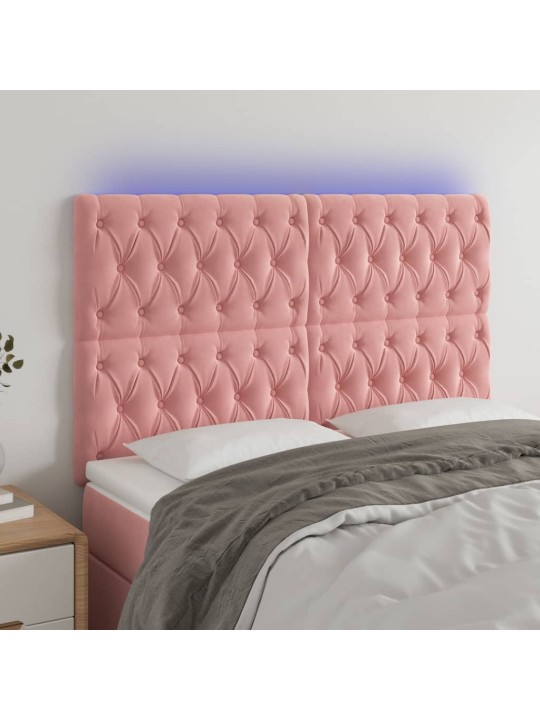 Gultas galvgalis ar LED, 144x7x118/128 cm, rozā samts