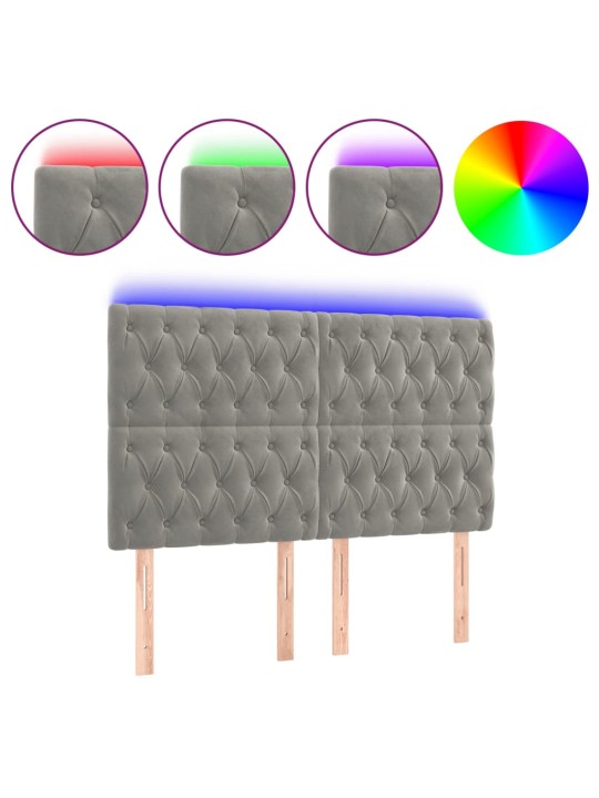 Gultas galvgalis ar LED, 160x7x118/128 cm, gaiši pelēks samts