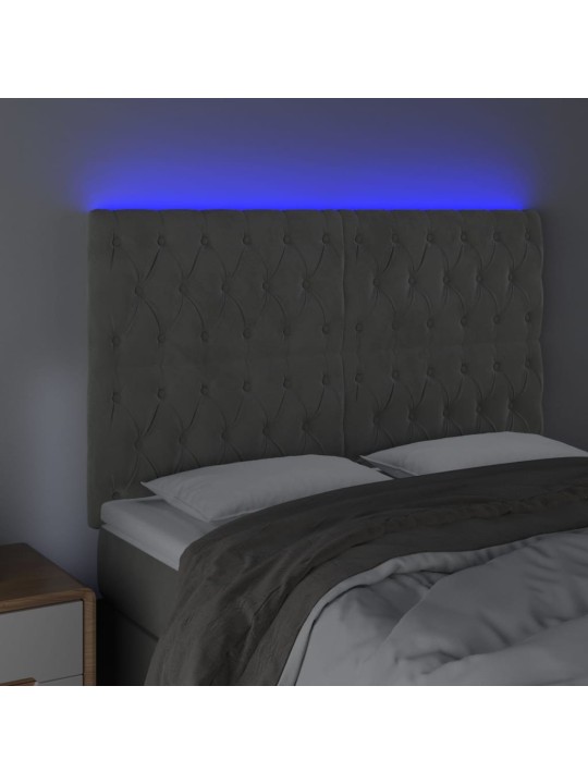 Gultas galvgalis ar LED, 160x7x118/128 cm, gaiši pelēks samts