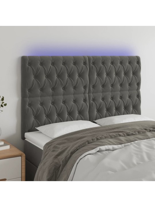 Gultas galvgalis ar LED, 160x7x118/128 cm, tumši pelēks samts