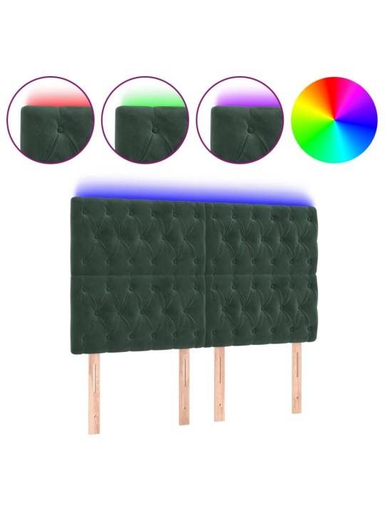 Gultas galvgalis ar LED, 160x7x118/128 cm, tumši zaļš samts