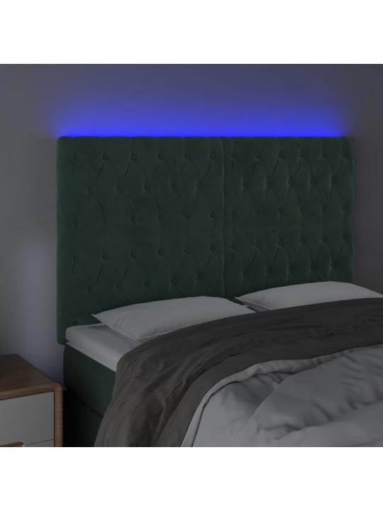 Gultas galvgalis ar LED, 160x7x118/128 cm, tumši zaļš samts