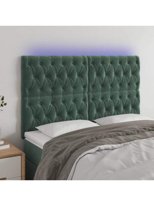 Gultas galvgalis ar LED, 160x7x118/128 cm, tumši zaļš samts