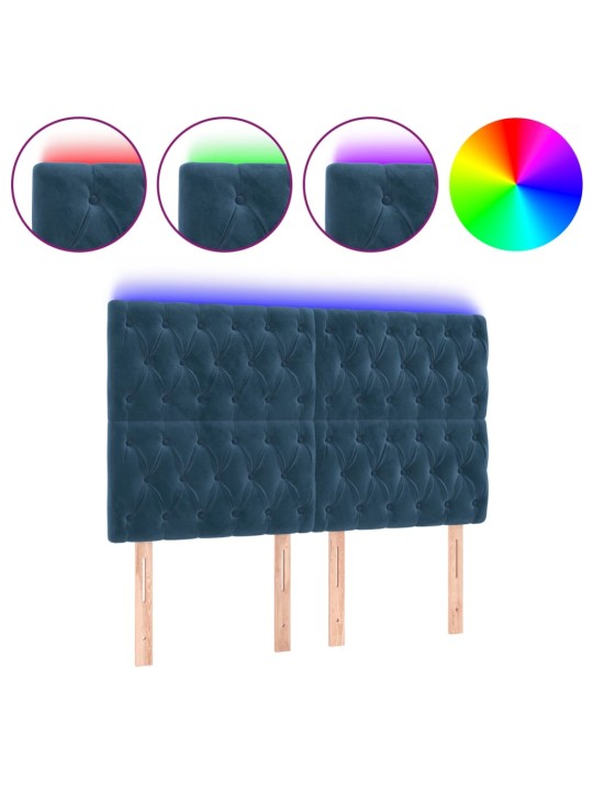 Gultas galvgalis ar LED, 160x7x118/128 cm, tumši zils samts