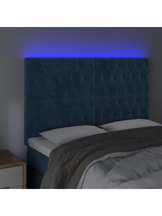 Gultas galvgalis ar LED, 160x7x118/128 cm, tumši zils samts