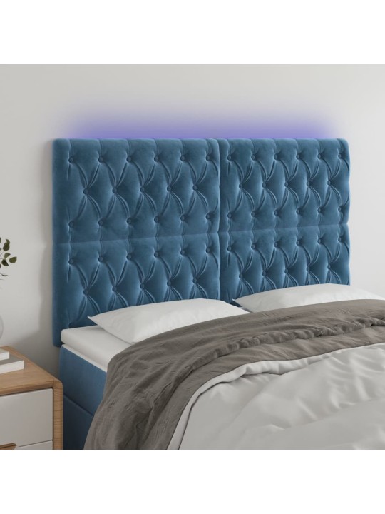 Gultas galvgalis ar LED, 160x7x118/128 cm, tumši zils samts