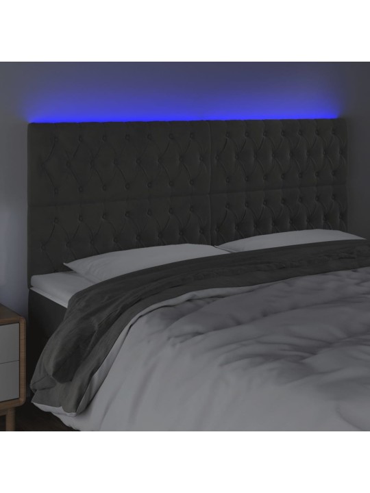 Gultas galvgalis ar LED, 180x7x118/128 cm, tumši pelēks samts