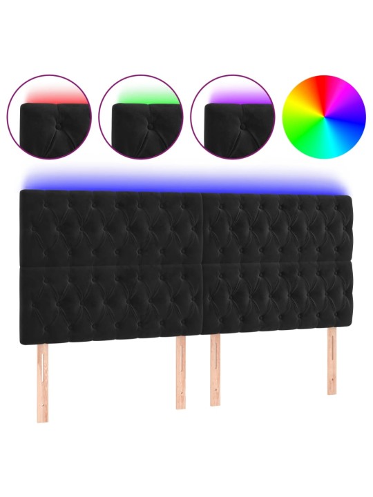 Gultas galvgalis ar LED, 180x7x118/128 cm, melns samts