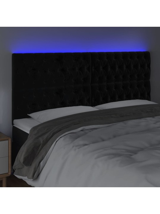 Gultas galvgalis ar LED, 180x7x118/128 cm, melns samts