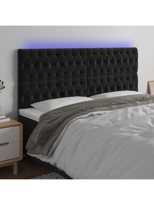 Gultas galvgalis ar LED, 180x7x118/128 cm, melns samts