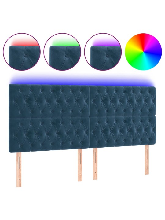 Gultas galvgalis ar LED, 180x7x118/128 cm, tumši zils samts