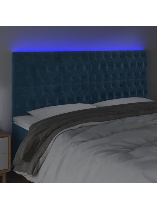 Gultas galvgalis ar LED, 180x7x118/128 cm, tumši zils samts