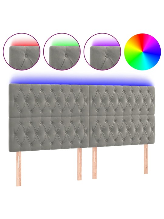 Gultas galvgalis ar led, 200x7x118/128 cm, gaiši pelēks samts