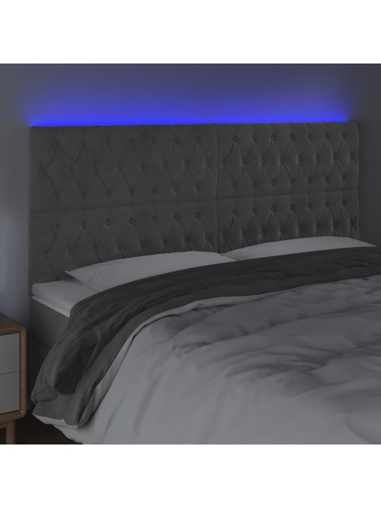 Gultas galvgalis ar led, 200x7x118/128 cm, gaiši pelēks samts