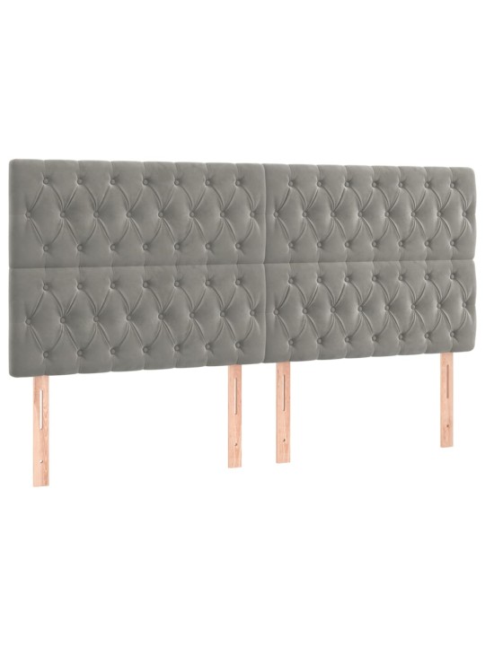 Gultas galvgalis ar led, 200x7x118/128 cm, gaiši pelēks samts
