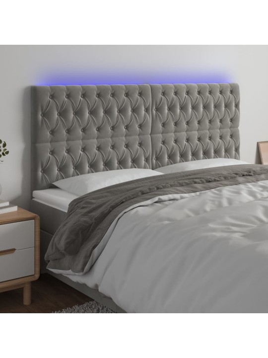 Gultas galvgalis ar led, 200x7x118/128 cm, gaiši pelēks samts