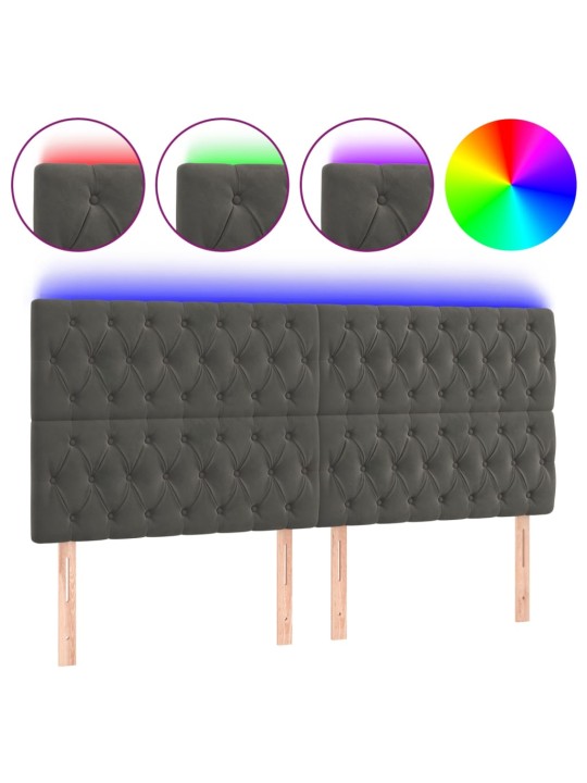 Gultas galvgalis ar led, 200x7x118/128 cm, gaiši pelēks samts