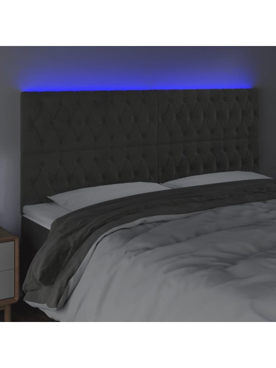 Gultas galvgalis ar led, 200x7x118/128 cm, gaiši pelēks samts