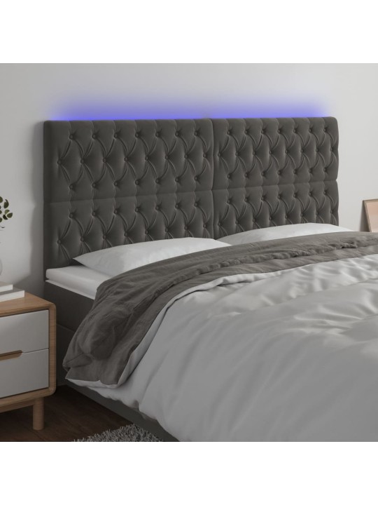 Gultas galvgalis ar led, 200x7x118/128 cm, gaiši pelēks samts