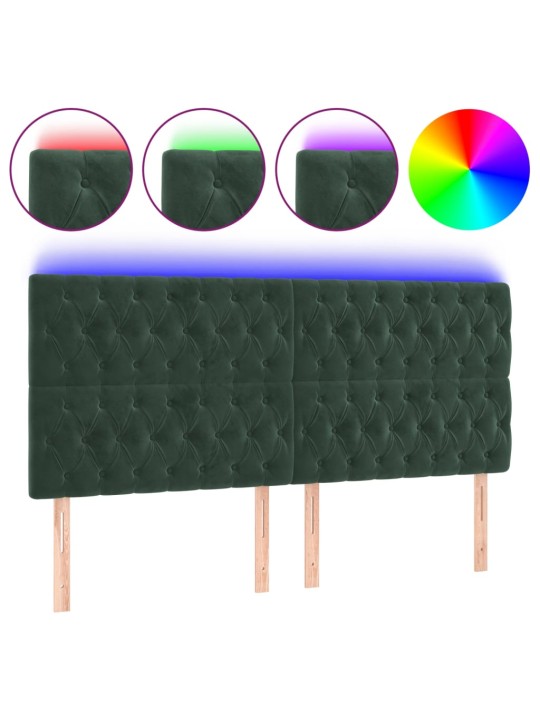 Gultas galvgalis ar LED, 200x7x118/128 cm, tumši zaļš samts
