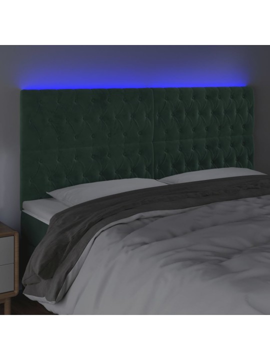Gultas galvgalis ar LED, 200x7x118/128 cm, tumši zaļš samts