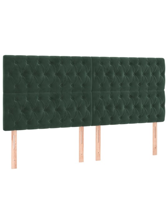 Gultas galvgalis ar LED, 200x7x118/128 cm, tumši zaļš samts