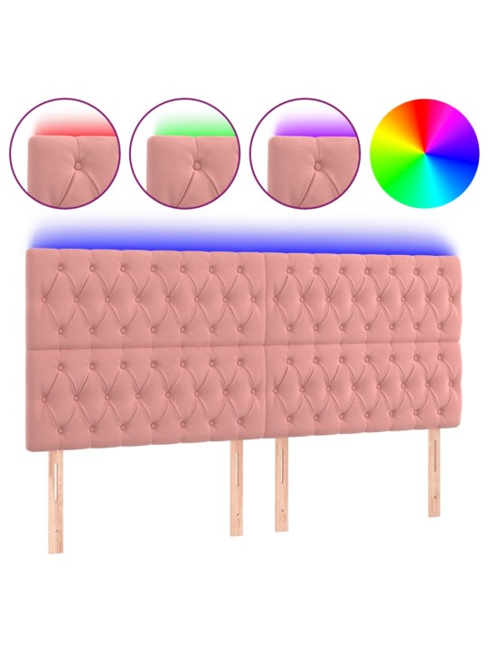Gultas galvgalis ar led, 200x7x118/128 cm, rozā samts