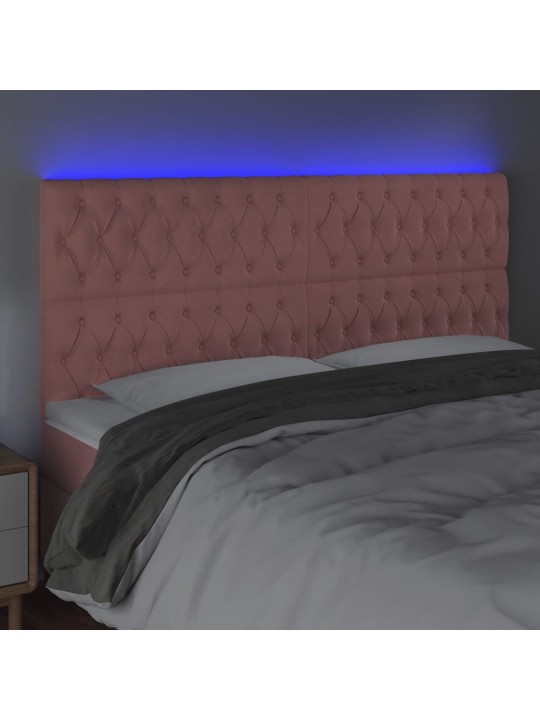 Gultas galvgalis ar led, 200x7x118/128 cm, rozā samts
