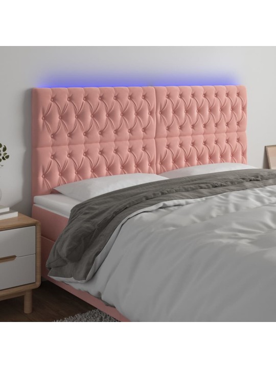Gultas galvgalis ar led, 200x7x118/128 cm, rozā samts