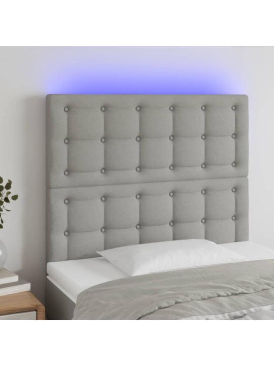 Gultas galvgalis ar led, 80x5x118/128 cm, gaiši pelēks audums