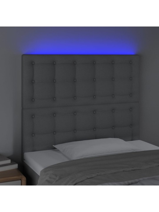 Gultas galvgalis ar led, 90x5x118/128 cm, gaiši pelēks audums