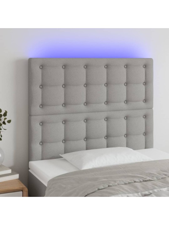 Gultas galvgalis ar led, 90x5x118/128 cm, gaiši pelēks audums