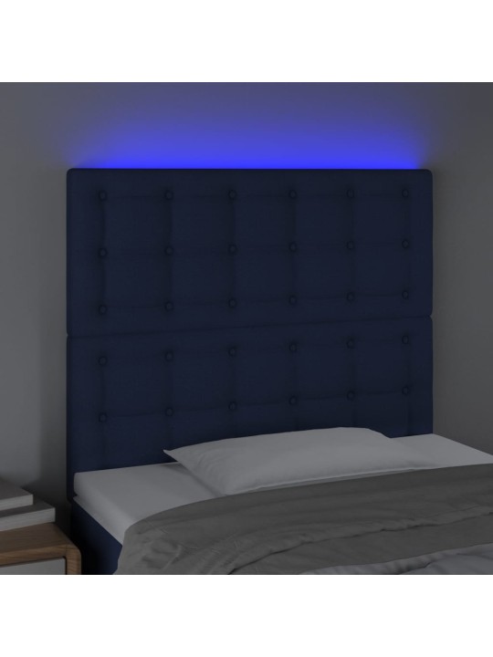 Gultas galvgalis ar led, 90x5x118/128 cm, zils audums