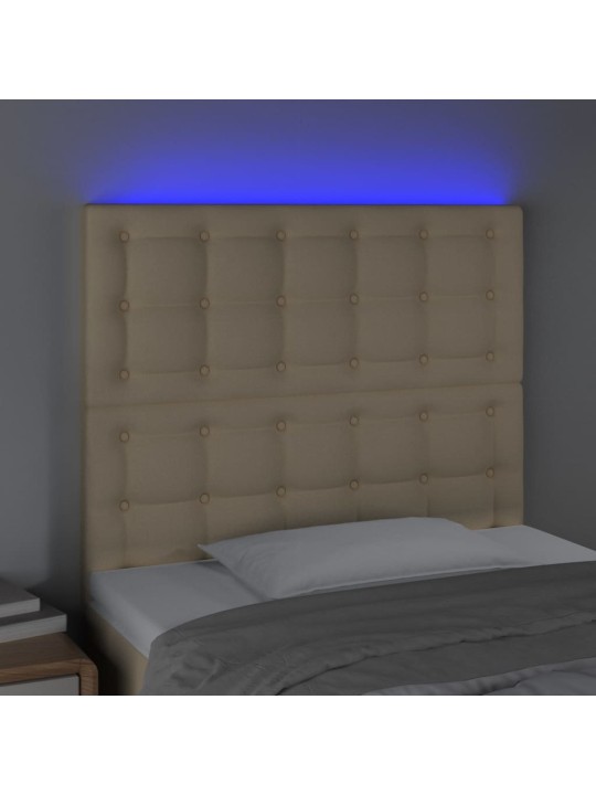 Gultas galvgalis ar LED, 100x5x118/128 cm, krēmkrāsas audums