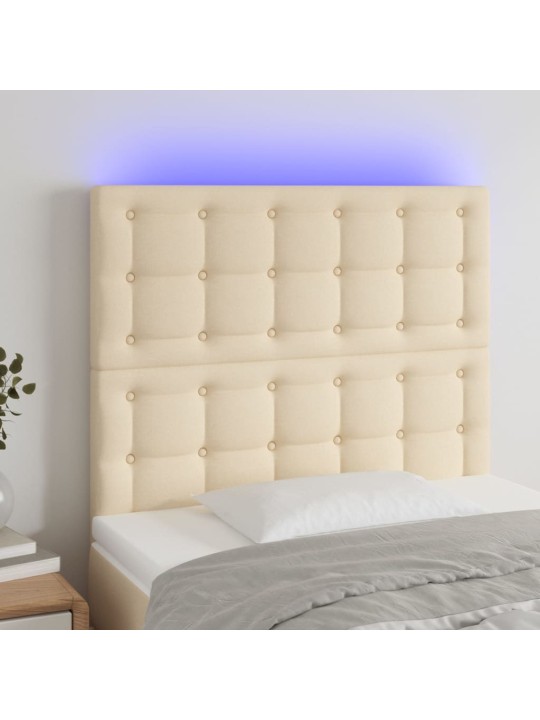 Gultas galvgalis ar LED, 100x5x118/128 cm, krēmkrāsas audums