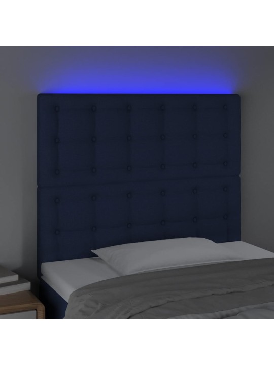 Gultas galvgalis ar LED, 100x5x118/128 cm, zils audums