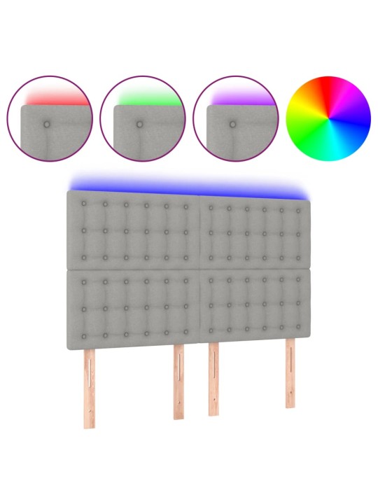 Gultas galvgalis ar LED, 144x5x118/128 cm, gaiši pelēks audums