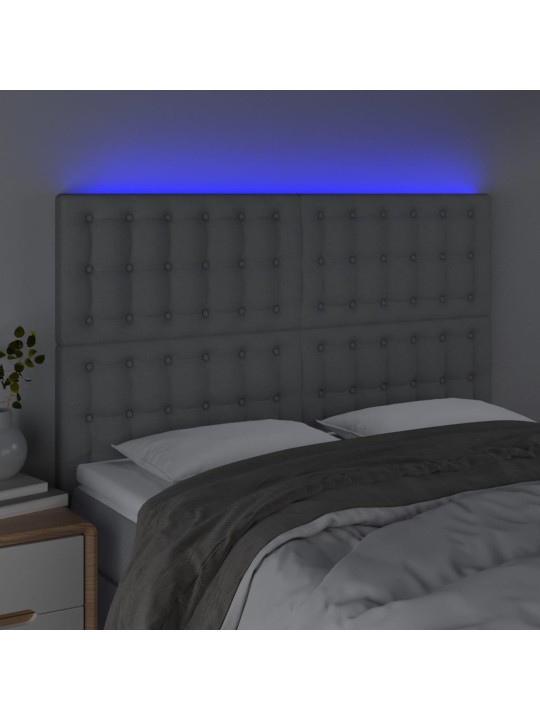 Gultas galvgalis ar LED, 144x5x118/128 cm, gaiši pelēks audums
