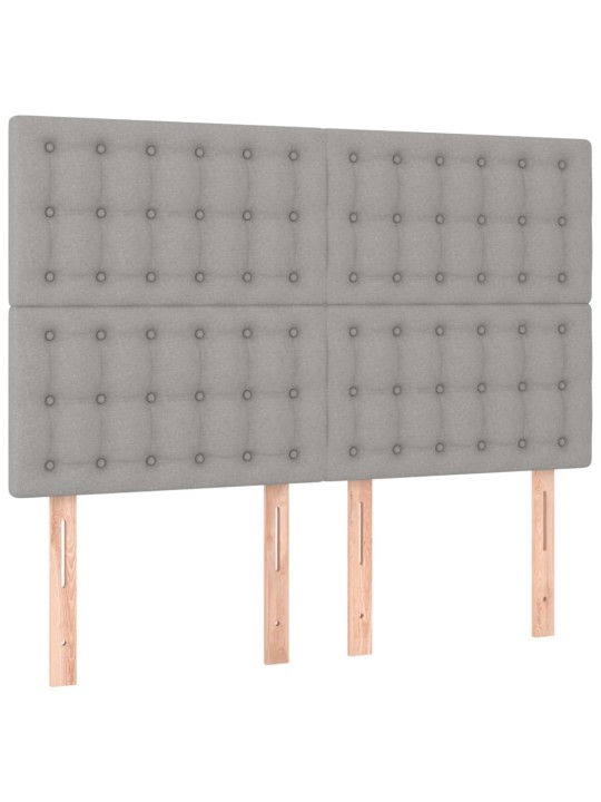 Gultas galvgalis ar LED, 144x5x118/128 cm, gaiši pelēks audums