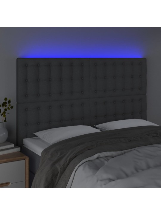 Gultas galvgalis ar LED, 144x5x118/128 cm, tumši pelēks audums