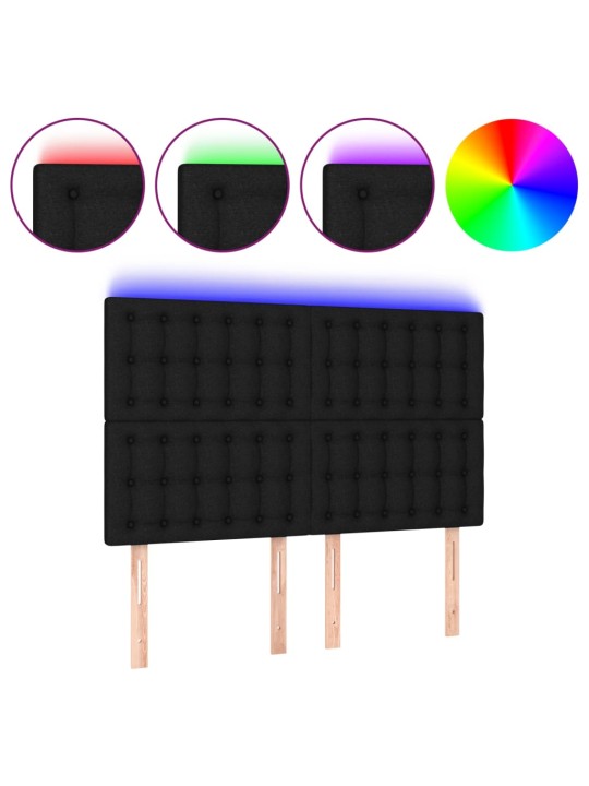 Gultas galvgalis ar LED, 144x5x118/128 cm, melns audums