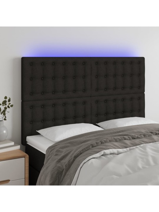 Gultas galvgalis ar LED, 144x5x118/128 cm, melns audums