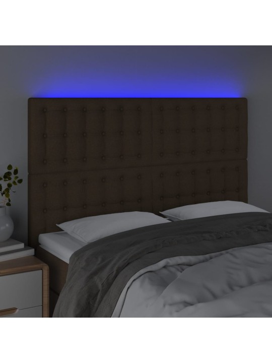 Gultas galvgalis ar LED, 144x5x118/128 cm, tumši brūns audums