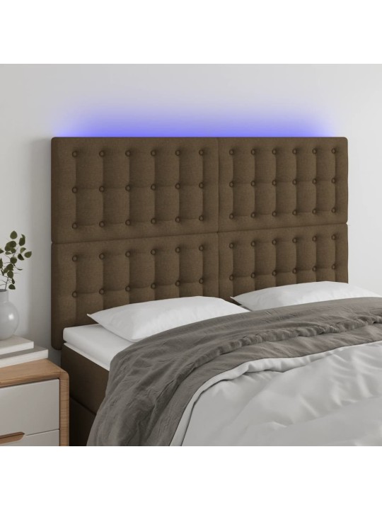 Gultas galvgalis ar LED, 144x5x118/128 cm, tumši brūns audums