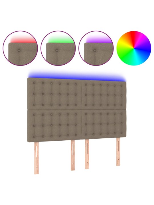 Gultas galvgalis ar LED, 144x5x118/128 cm, pelēkbrūns audums