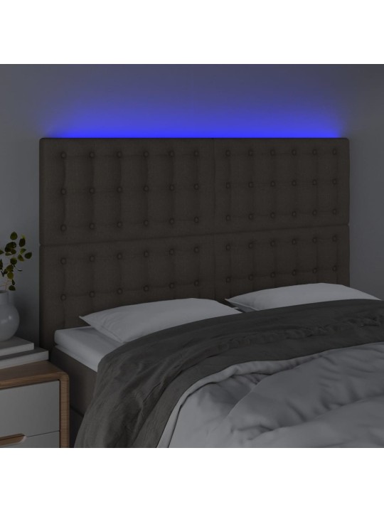 Gultas galvgalis ar LED, 144x5x118/128 cm, pelēkbrūns audums